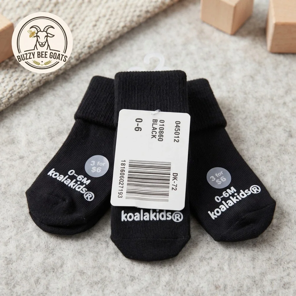 Koala Kids Basics Infant Socks (3-Pack) - Size 0-6 Months - Black